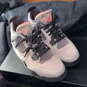 Jordan Men's Black and Gray Sneakers with Red Accents